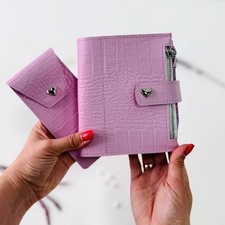 Luxury Genuine Leather Mini Planner Set Pocket Size A7 Lilac Croc Embossed