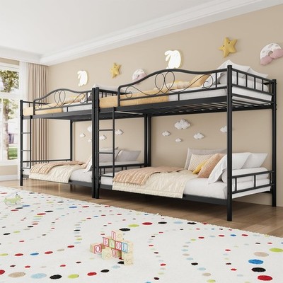 Metal Bunk Bed Twin Over Twin Heavy Duty Bunkbeds Frame Safety Guard Rails