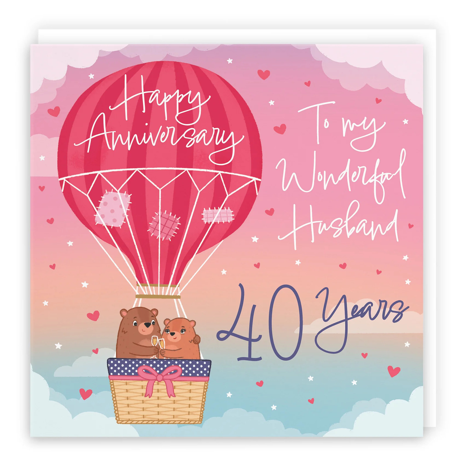 40th Husband Hot Air Balloon Anniversary Card Cute Bears