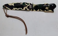 VINTAGE CAMO SURVIVAL KNIFE 420 STAINLESS W SHEATH, COMPASS MATCHES UNBRANDED