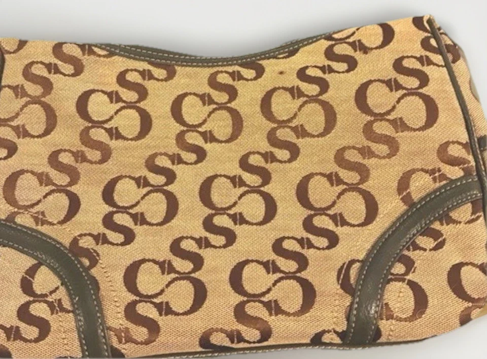 Bolso Sophia Caperelli Signature vintage de lona y cuero verde con ribete de gamuza Foto 2 de 4