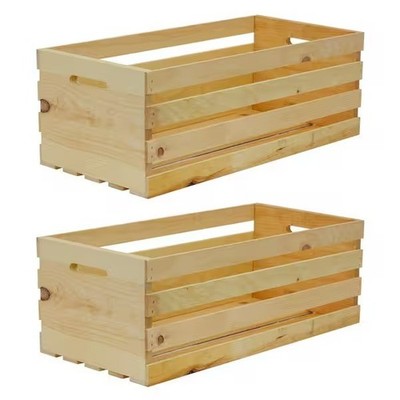 2-Pack Durable X-Large Wood Crate 27 in. x 12.5 in. x 9.5 in. Portable Storage