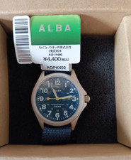 Seiko Alba AQPK402 Black Dial Blue Nylon Quartz Watch 35.5mm Luminous Resistant