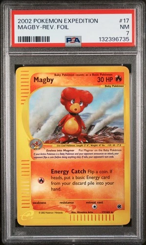2002 POKEMON EXPEDITION #17 MAGBY-REVERSE FOIL PSA 7