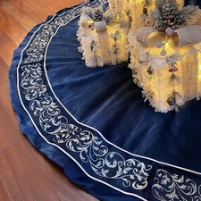 Christmas Tree Skirt 60 inch, Blue Luxury Velvet Plush Faux Fur Extra Large S...