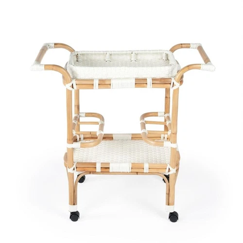 Butler Specialty Company Selena White Rattan Bar Cart - Picture 4 of 7