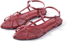 Women's Pointed Toe Gladiator Flat Sandals Ankle Strap Cushioned Dressy Shoes