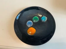 Vintage MCM Metal Trinket Dish W Round Enamel Circles VGC