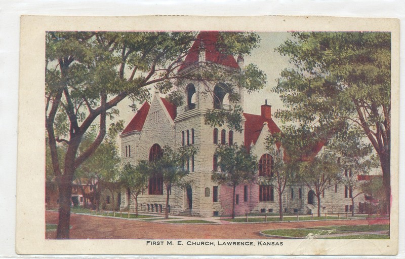 First Methodist Church LAWRENCE, KANSAS /EUDORA, KA DOANE CANCEL - 1908 postcard