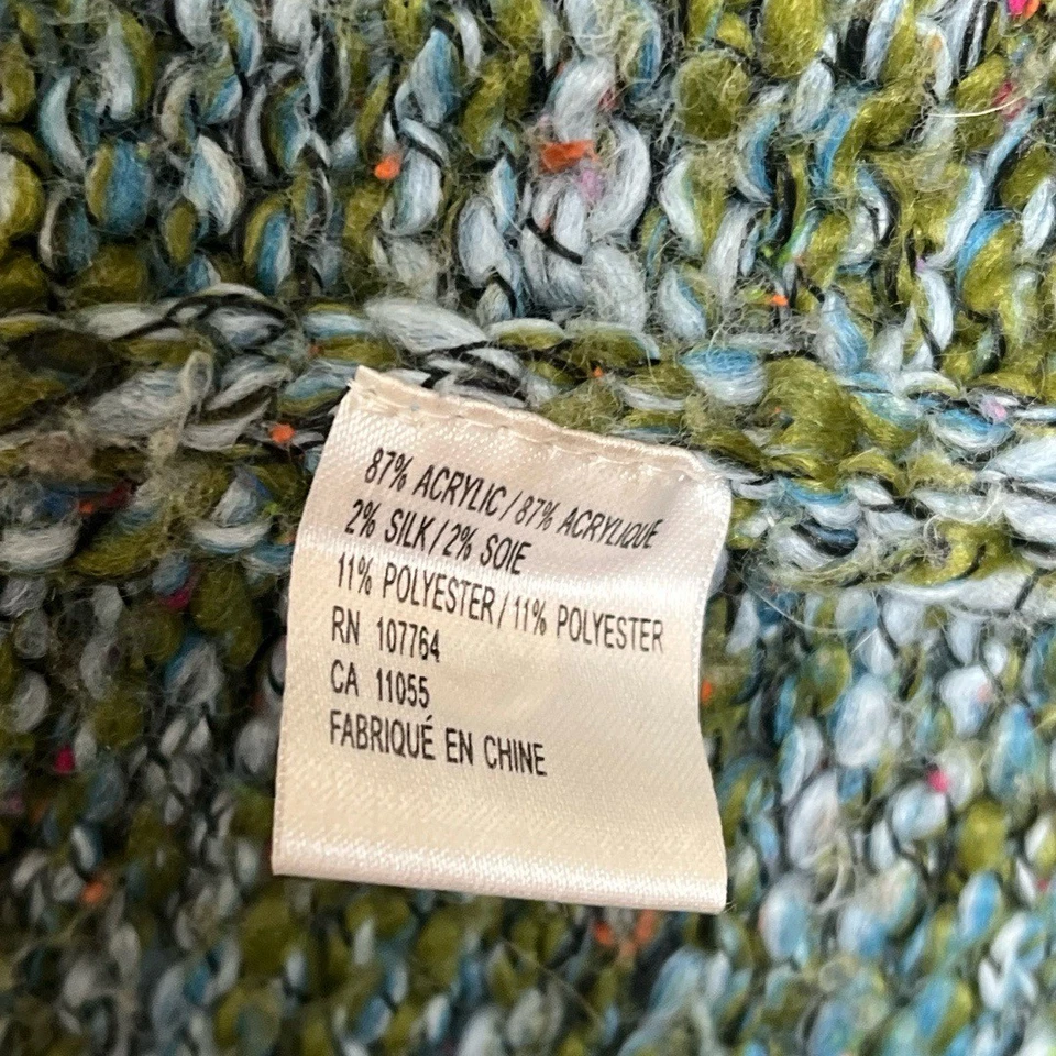 Cárdigan ONE GIRL WHO Grande Azul Verde Frente Abierto Grueso Tejido Boho Ecléctico Foto 3 de 4