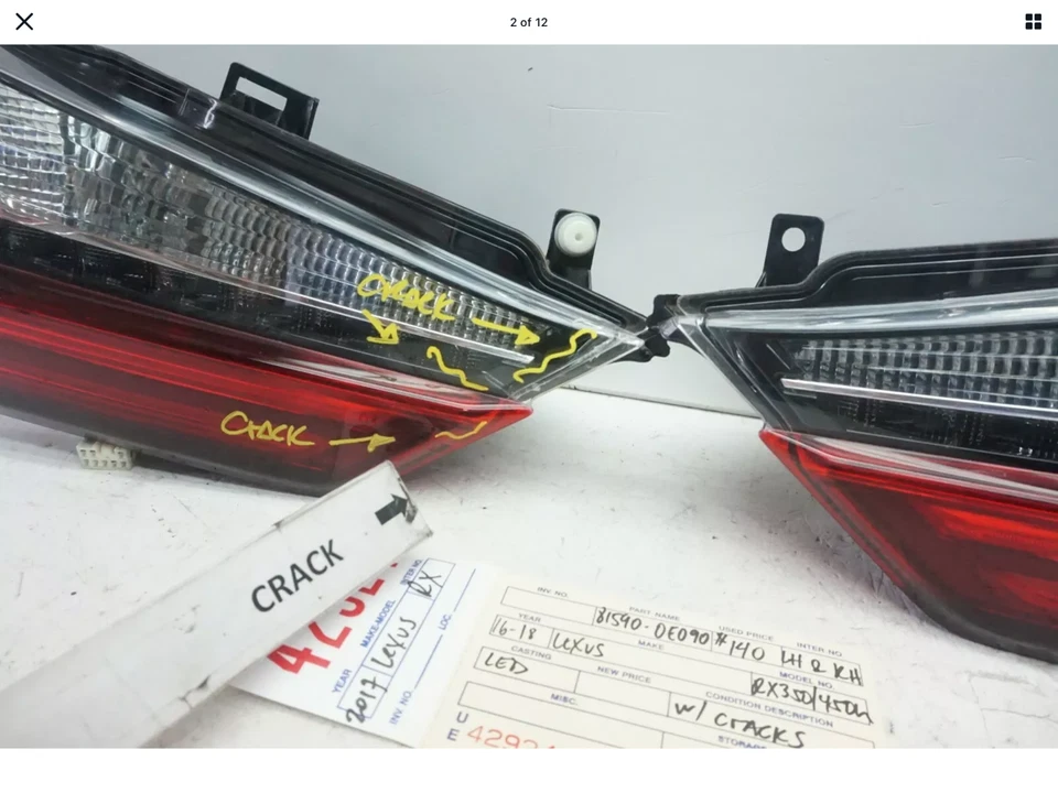 Luz trasera interior izquierda y derecha Lexus RX350 RX 450h 2016 2018 con grieta OEM UE42924 Foto 2 de 4