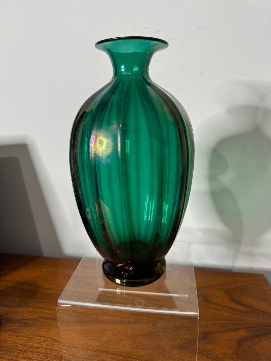 Murano Archimede Seguso Vase, Green Glass with Iridescence