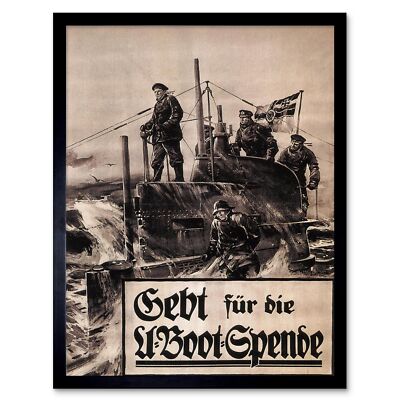 Kriegspropaganda D U-Boot U-Boot Marine Erste Welt Deutschland 12x16 gerahmter Druck