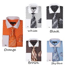 100 Cotton shirt with tie and hanky, Polka Dot design by Georges' Style AH613