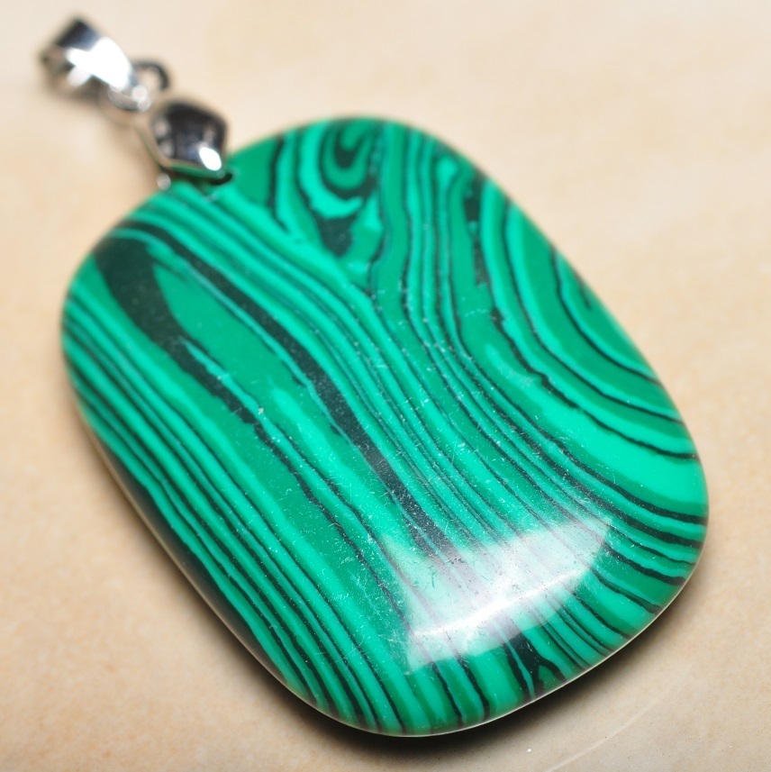 Pendentif Fermoir En Argent 925 Avec Jaspe Malachite Naturel - Fait Main - 1,75 Pouces - Neuf Sans Emballage
