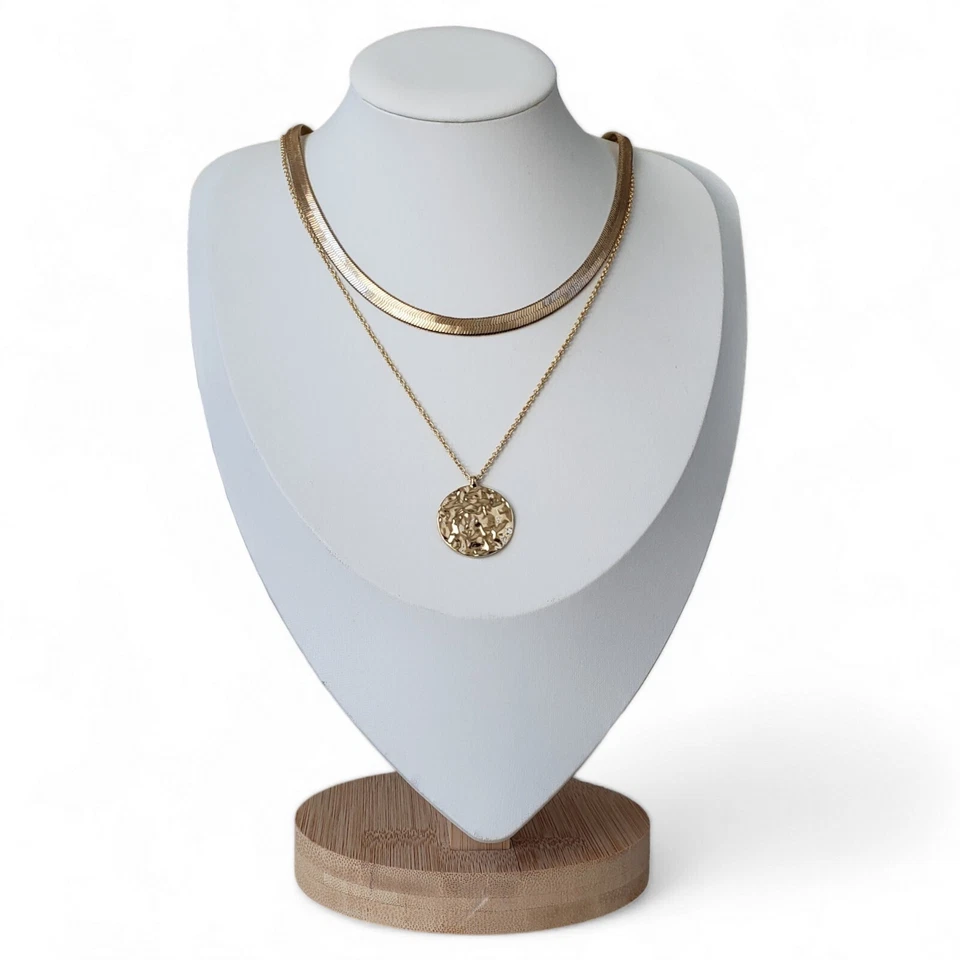 Banana Republic Layered Gold Tone Hammered Disk Pendant Necklace