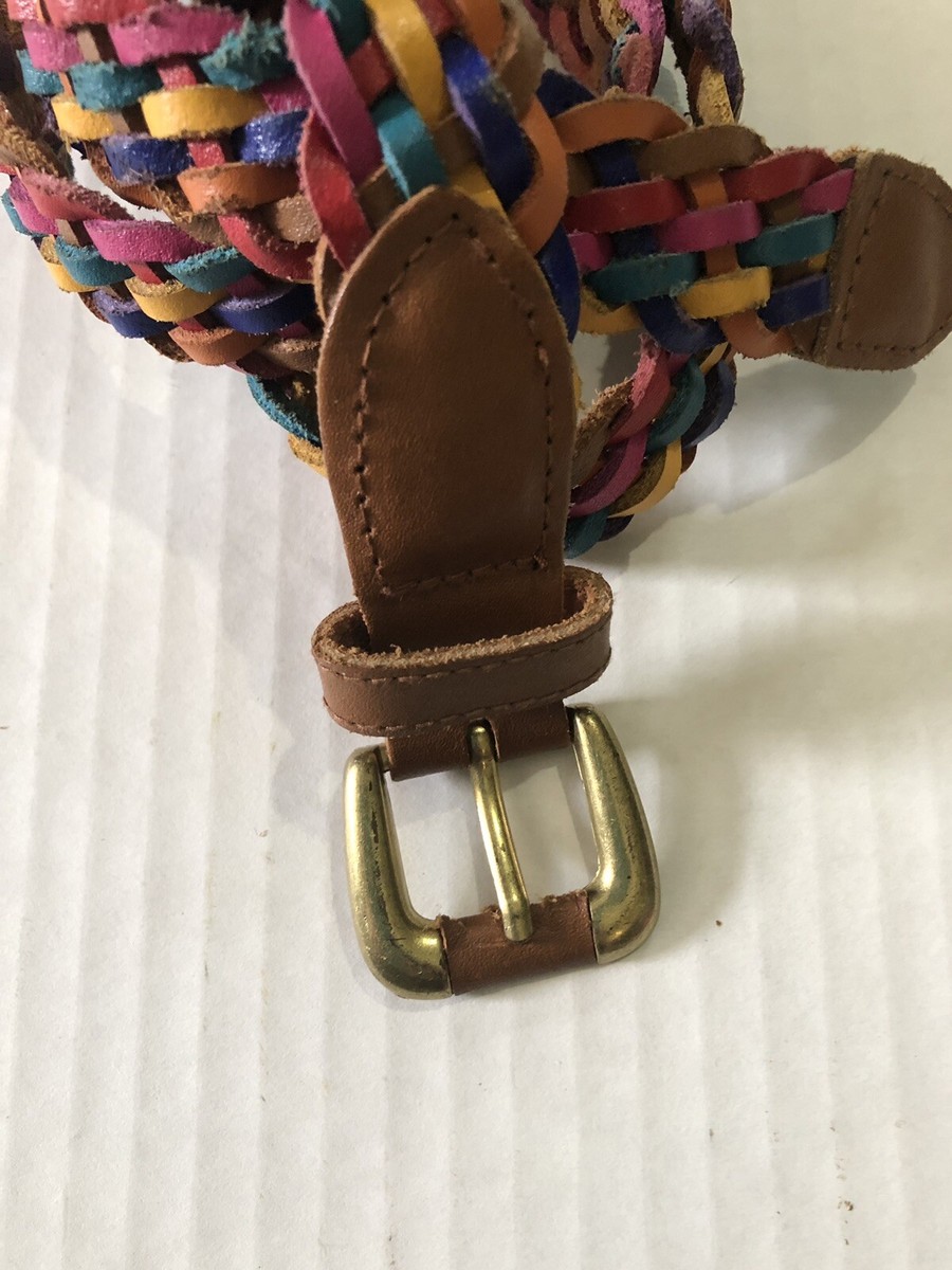 VTG Woven Multi-Color Leather Belt boho festival VTG Braided Genuine Leather Belt Woven Boho Multi-Colored  main image 3