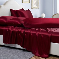 7Pcs Faux Silky Sheet Set Cooling Wrinkle Free Bedding Sheet Set w/ 5 Pillowcase