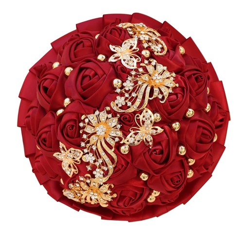 【ClearanceGolden Rhinestone Brooch Wedding Flowers Bridal Bouquets Bride Holding - Picture 10 of 12