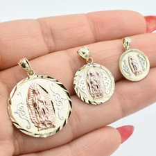 Nuestra Señora de Guadalupe Medallion Pendant 10K Yellow Rose White Gold
