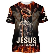 Jesus Is My Savior Warrior Crown Of Thorns Christian AOP Shirt 3D T-Shirt S-5XL