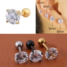 2Pcs Surgical Stainless Steel Round CZ Earrings Screw Back Ear Studs Men Women