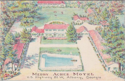 Merry Acres Motel Artist Rendering Birds Eye View Albany Georgia postcard BQ8