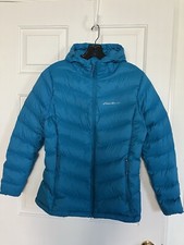 Eddie Bauer Women's L Lightweight Down Hooded Puffer Jacket Turquoise Blue, M
