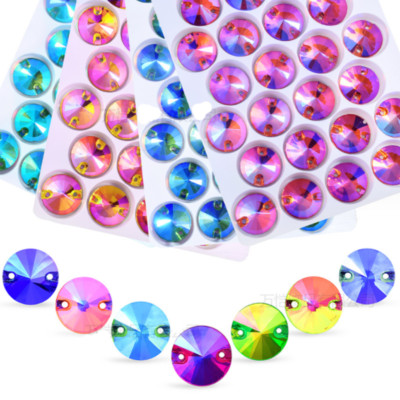 Rivoli Colour AB Glass Rhinestone Sew On Crystal Jewels Flatback Beads