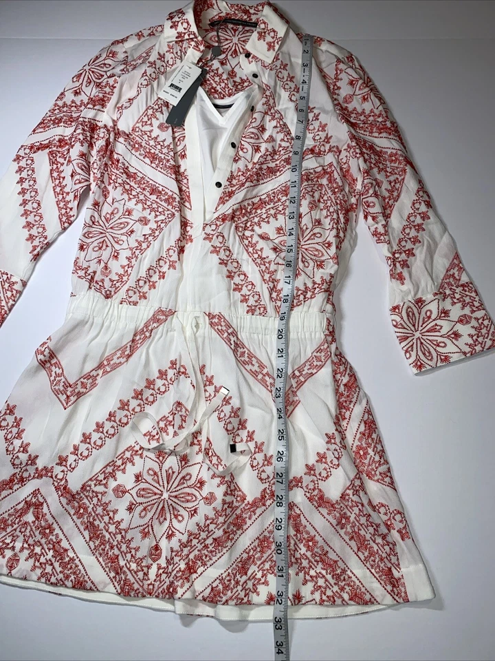 CYNTHIA VINCENT Twelfth St Cinched Waist MINI DRESS Embroidered Rayon Sz P NWT - Image 4 of 4