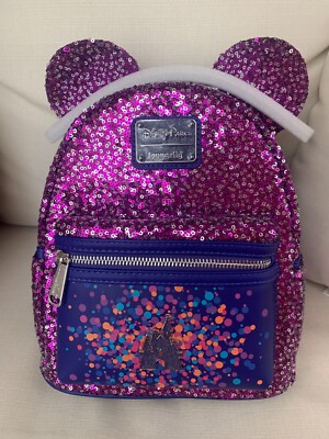 Set of 4!Purple Sequin Loungefly Backpack 2pairs of Ears&Wallet s-l400.jpg main image 2