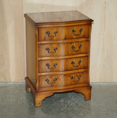 LOVELY VINTAGE PAIR OF BURR & BURL YEW WOOD SIDE TABLE SIZED CHEST OF DRAWERS - Picture 2 of 12