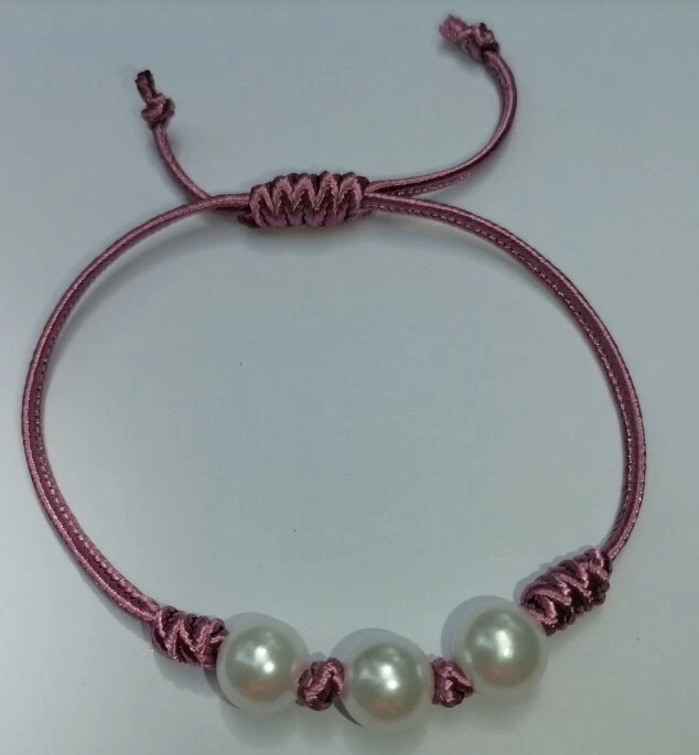 VALENTINO Bracciale donna filo regolabile fatto a mano gioielli regalo perle rosa scuro