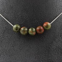 Halskette 5 Perlen Unakit 8 Mm Edelstahlkette Halskette FüR Frauen, MäNner