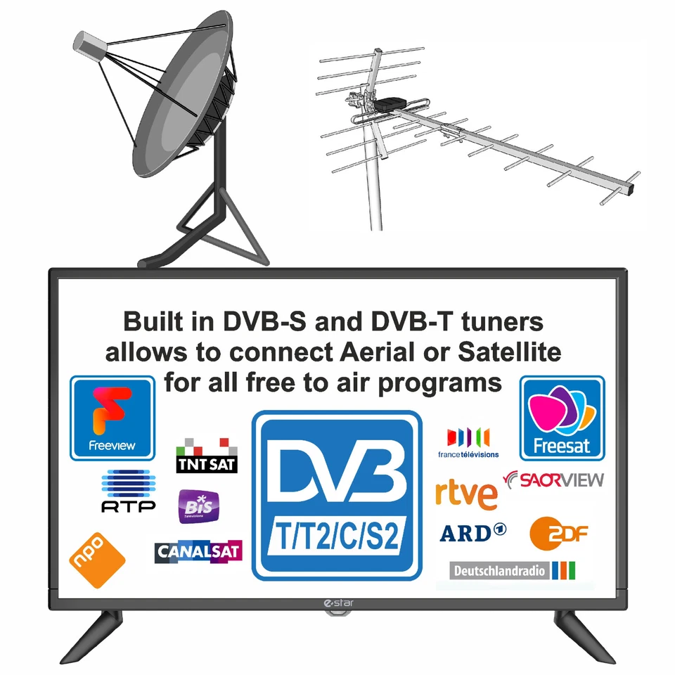eStar 22 Inch Digital Freeview HD TV 240V 12V Car Cable. Motorhome Caravan Boat - Image 3 of 4