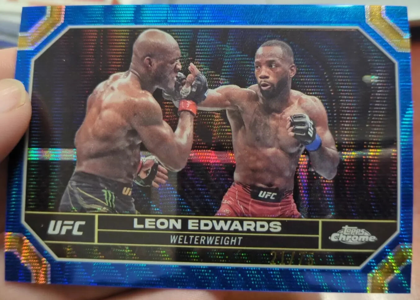 2024 Topps Chrome UFC - Blue Wave Refractor #115 Leon Edwards /75