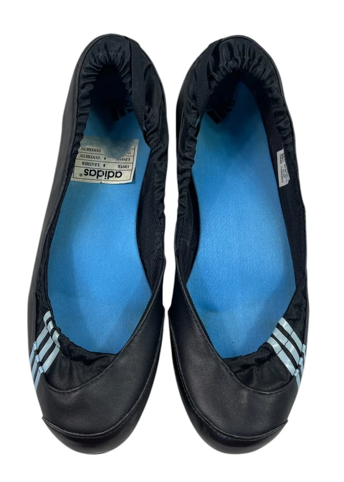 Zapatos planos de ballet ADIDAS de cuero negro azul 3 rayas sin cordones 2009 talla EC EE. UU. 9 Foto 2 de 4