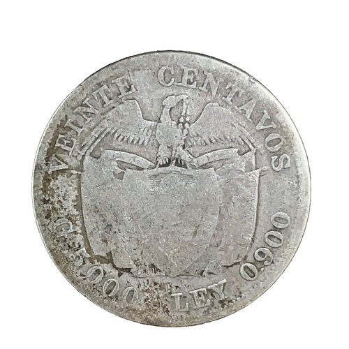 1911 COLOMBIA REPUBLIC 20 CENTAVOS SILVER COIN KM# 197 - Picture 2 of 4