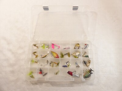Tackle Box w/ Bass, Trout, etc. Rapala, Mepps, Blue Fox Fishing Lures (27 Total)
