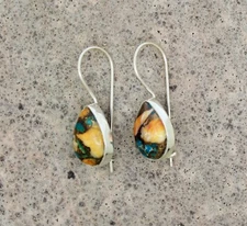 Spiny Oyster Turquoise Earrings Kingman Teardrop Dangle 925 Sterling Silver