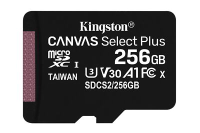 256GB Kingston Canvas Select Plus microSDXC CL10 UHS-1 U3 V30 A1 Memory Card