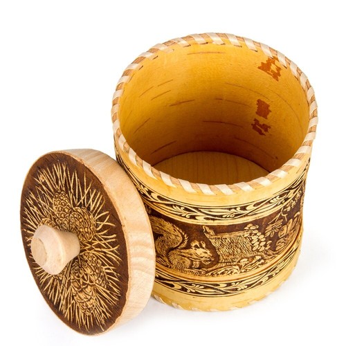 5" Squirrel Birch Bark Food Storage Canister Kitchen Storage Jar Beresta - Picture 6 of 6