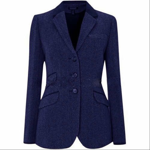 Herringbone Women's Jackets Coat Slim Fit Single Breasted Tweed Jacket Tailored - Picture 9 of 27