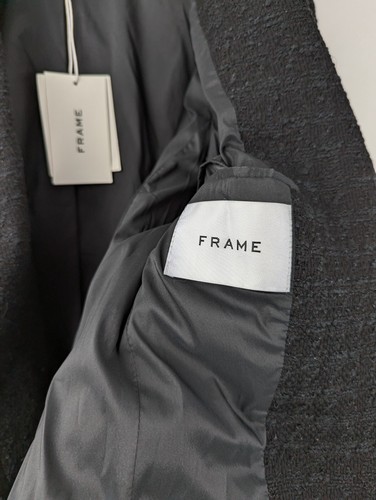 NWT FRAME Women's Sz 00 XS 70s Blazer in Noir Black Tweed Raw Edge Cotton - Picture 8 of 10