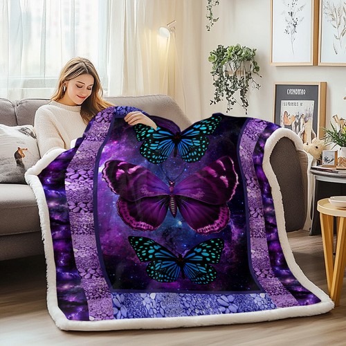 Motten Fleece Sherpa Decke für Couch Bett Schmetterlinge Überwurf Decke Kinder Erwachsene - Bild 19 von 20