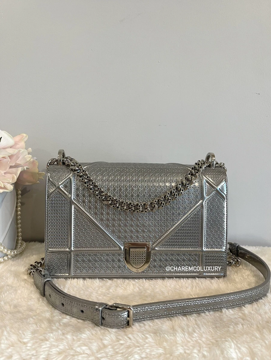 SO PRETTY! 🌟AUTH Christian Dior Medium Diorama 🌟Silver Micromanage SHW Bag