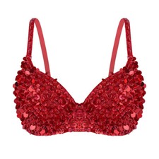  Women's Sequin Bra Sparkle Shiny Glitter Bralet Bra Top Belly Dance Clubwear