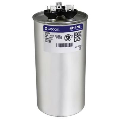 70 + 7.5 uf MFD x 370 VAC # 27L556 Genteq Dual Round Capacitor