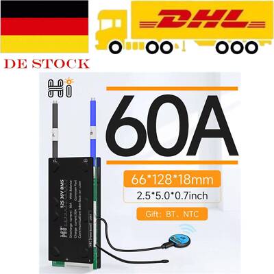 12S 36V 60A LiFePO4 Smart BMS Battery w/ Balance Common Port Bluetooth Module DE