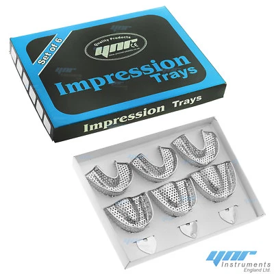 YNR ENGLAND CE YNR Dental Impression Trays Full Denture Perforated Set of 6 SML Upper Lower CE